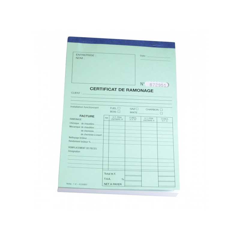Carnet de 50 certificats de ramonage autocopiant